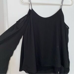 Paper Crane Off The Shoulder Black Blouse Spaghetti Strap Long Sleeves